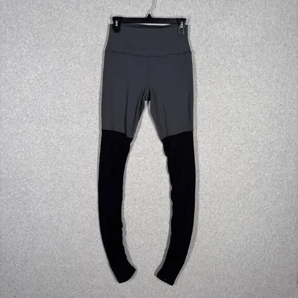 Alo Yoga Goddess Leggings Medium Gray Black High Rise Ribbed Ruched Ballet Dance - Picture 1 of 12